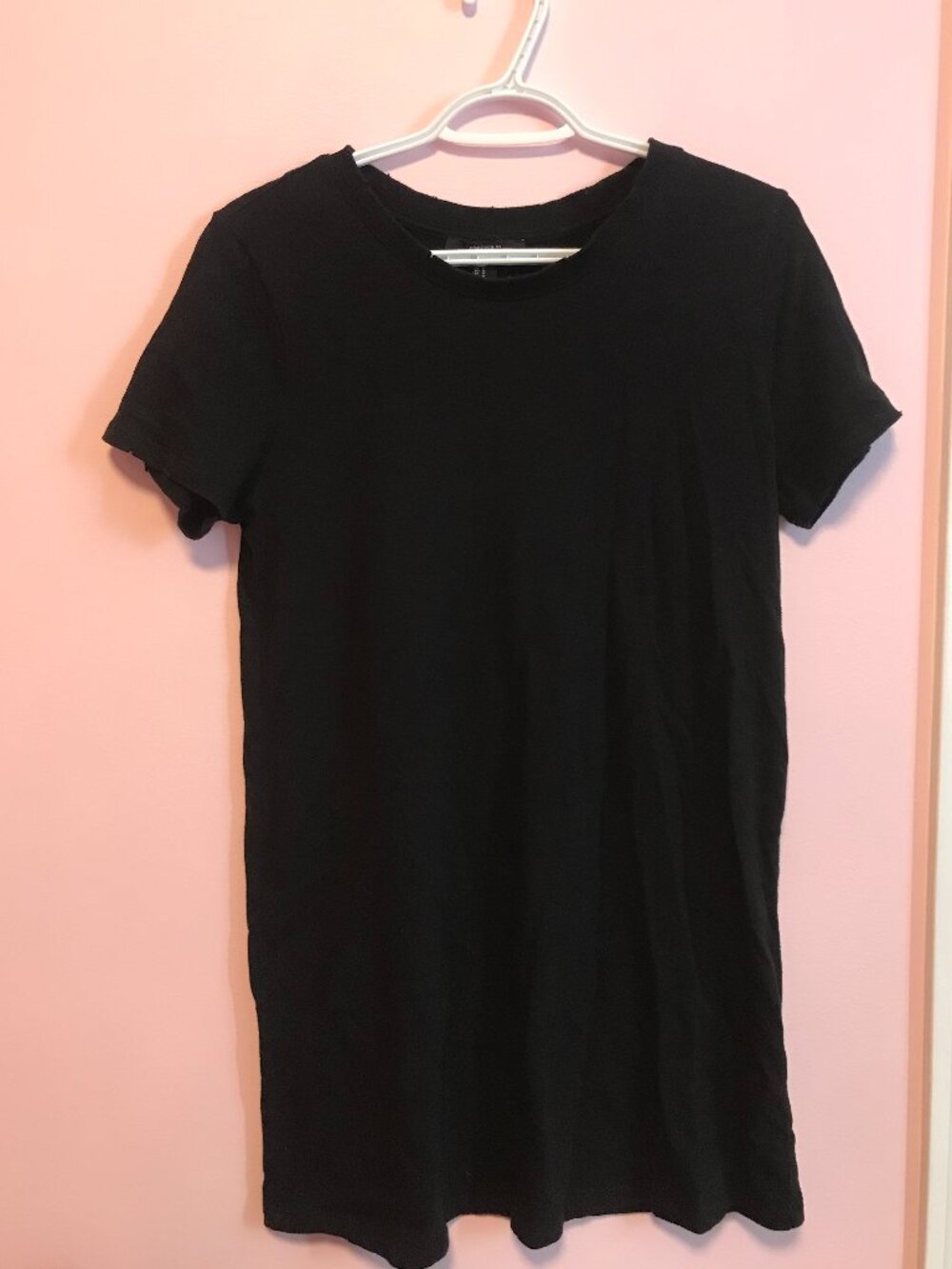 Forever 21 Black T-Shirt Dress with Distressed Collar and Sleeves